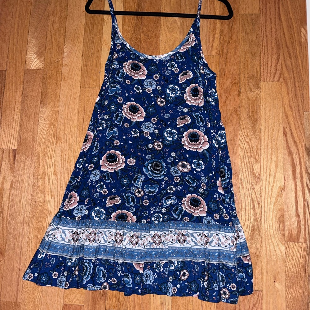Floral Blue Sleeveless Dress- Small